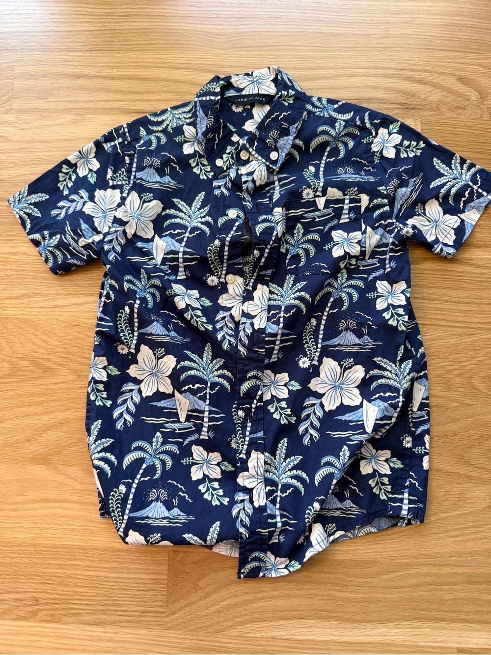 Navy Blue Floral Button-Up Shirt
